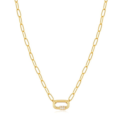 Neon Blue Enamel Carabiner Gold Necklace